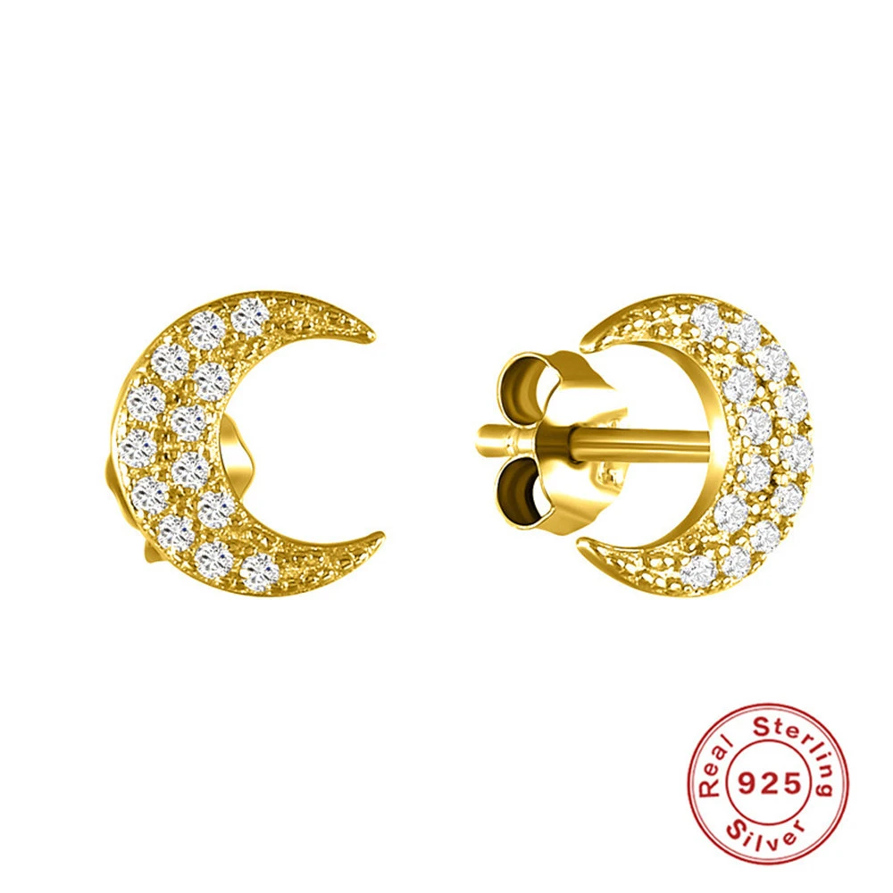 Moon Stud Earrings Fashion Simple Diamond-Studded Girls Ear Clip Ear Buckle