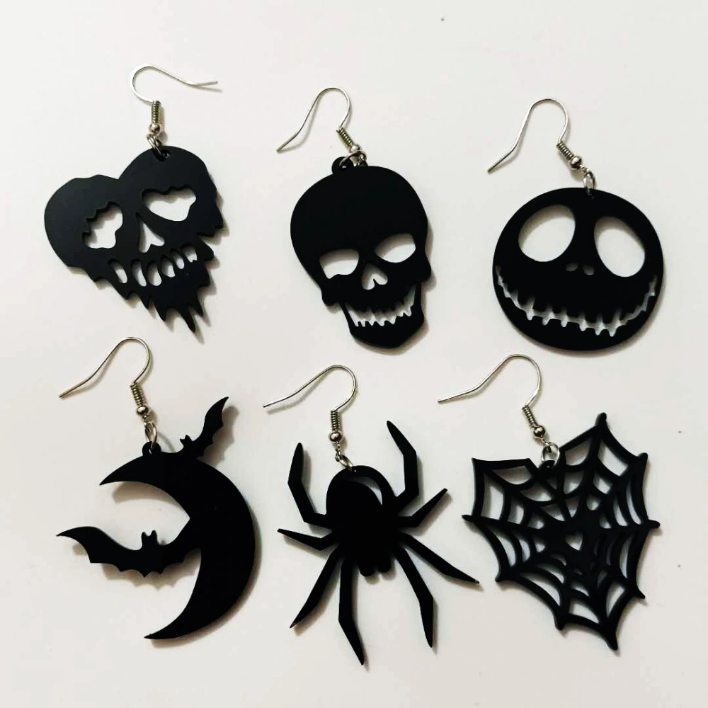 Acrylic Halloween Scary Spider Bat Pumpkin Moon Love Skull Earrings