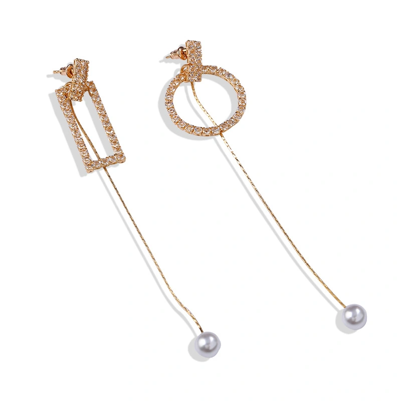 Women's Long Geometric Pearl Earrings