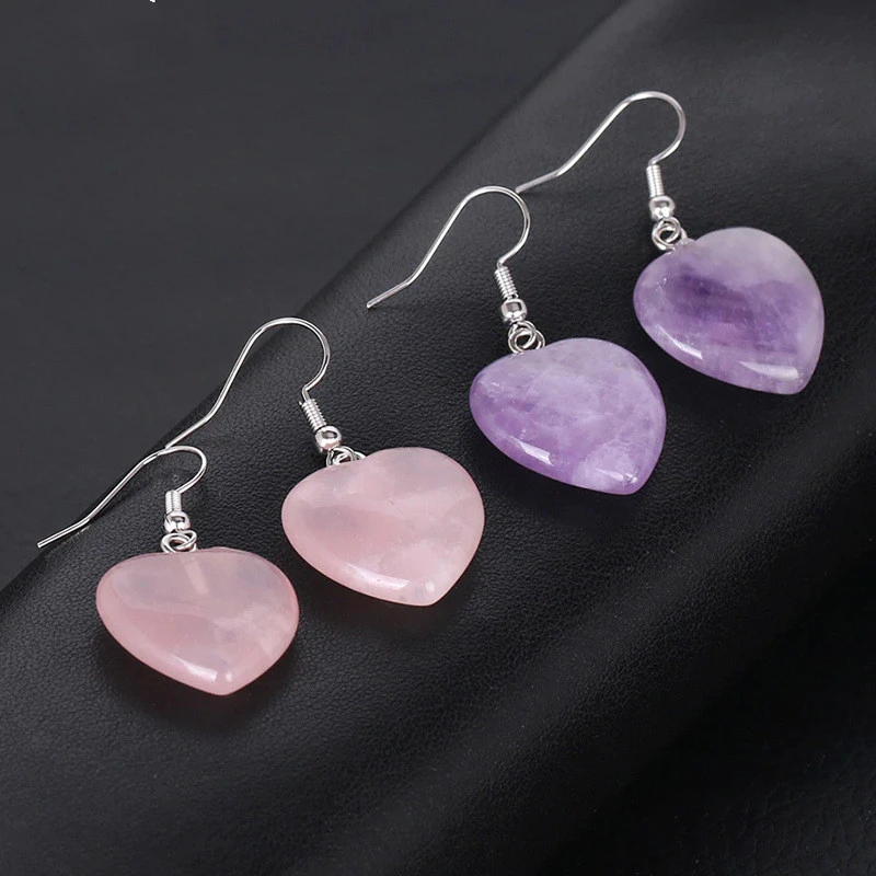 Love heart earrings natural crystal stone