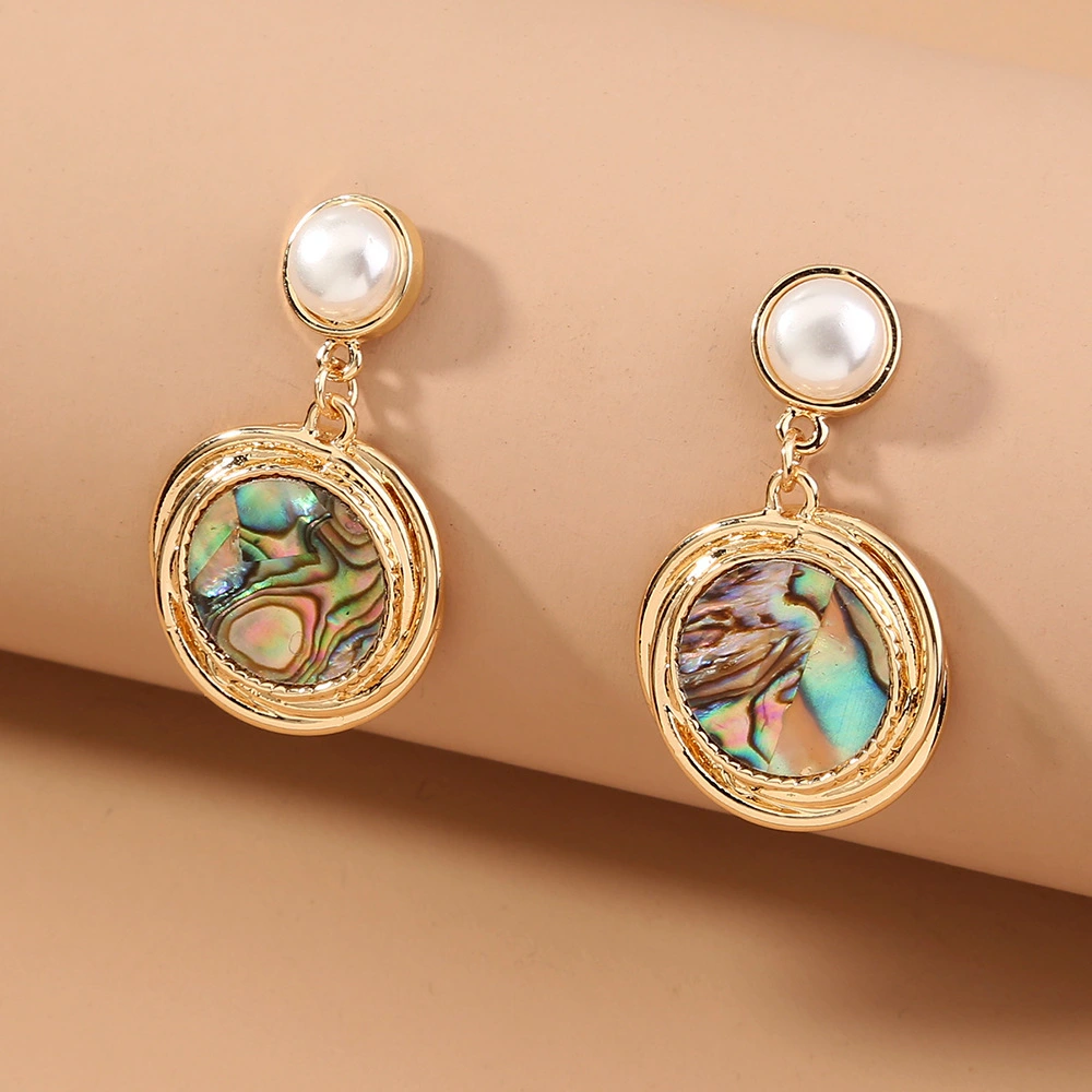 Simple Imitation Pearl earrings round natural abalone Shell short style earrings women