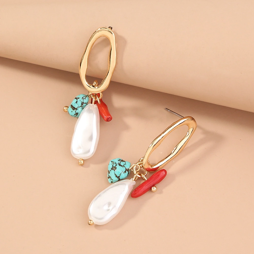 Oval cut-out earrings with Natural Turquoise coral stone earrings