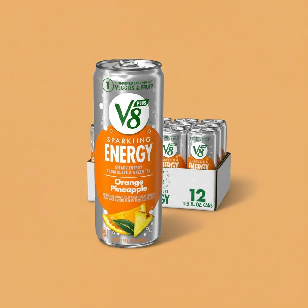 V8 +Energy Sparkling Orange Pineapple Juice Energy Drink, 11.5 fl oz Can (12 Pack)