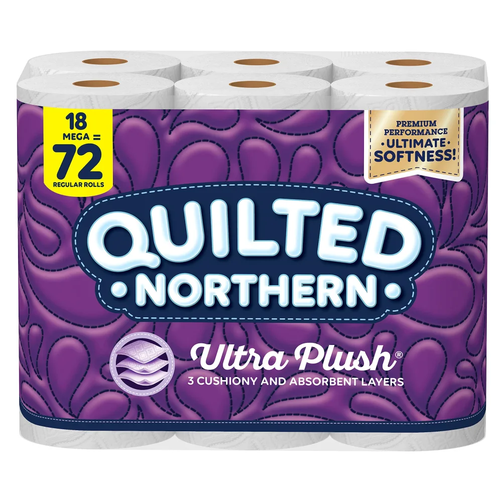 Quilted Northern Ultra Plush® Toilet Paper, 18 Mega Rolls = 72 Regular Rolls, 3-Ply Bath Tissue