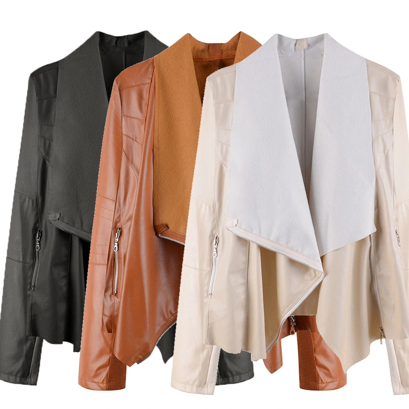 Women's Casual Short Lapel Women's Leather Jacket