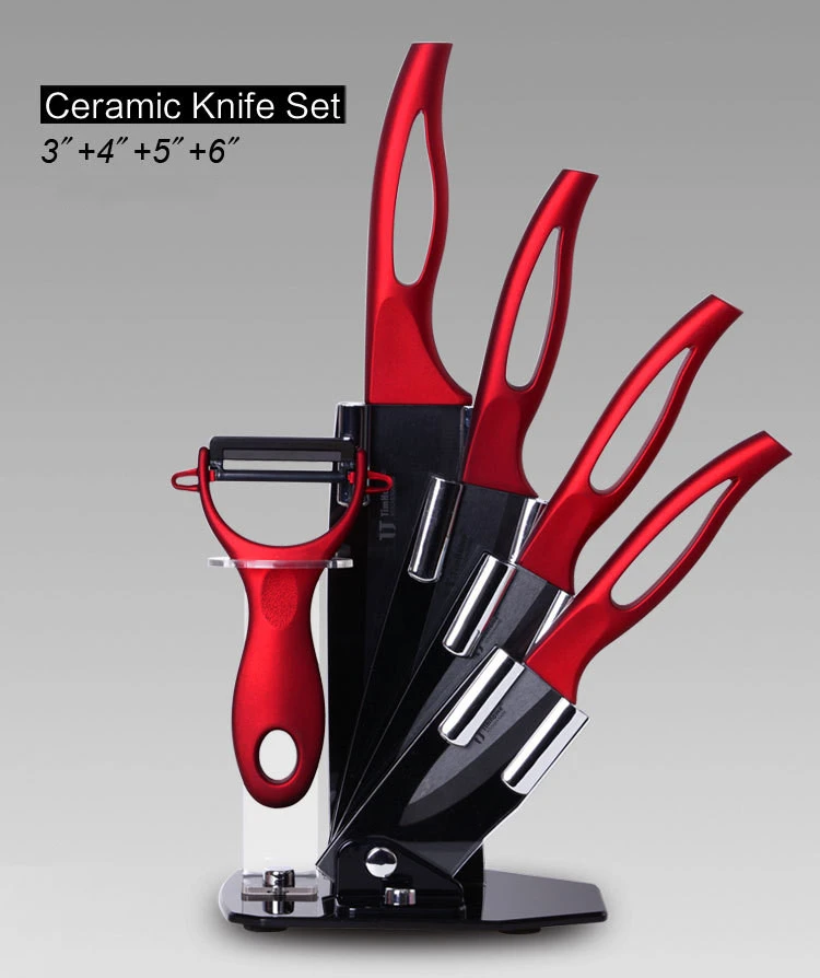 6-piece Set Of Black Blade Ceramic Knives With Hollow Shank