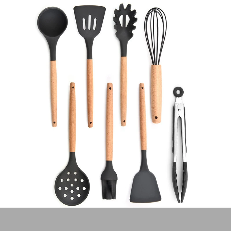 Silicone Kitchenware Set With Wooden Handle