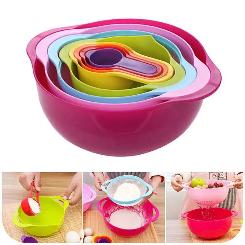 Rainbow Salad Plastic Bowl, Measuring Cup, Measuring Spoon, 8-Piece Set