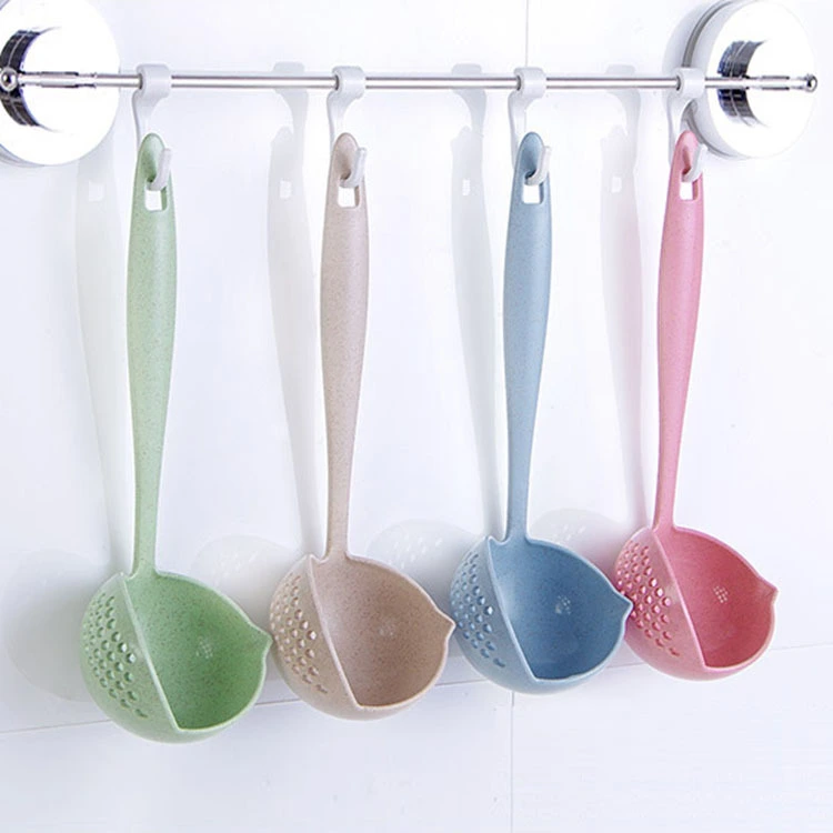 Wheat Straw Long-Handled Dual-Use Large Soup Ladle Colander Thickened Hot Pot Scoop Plastic Porridge Spoon Hot Pot Soup Spoon