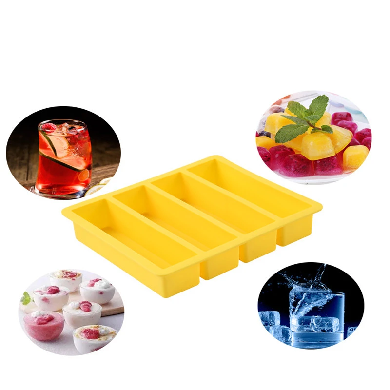 Food Grade Black Yellow Spot 4 Lattice Ice Tray Rectangular Ice Cube Mould