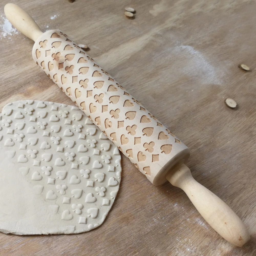 Wooden Christmas Poker Printing Rolling Pin