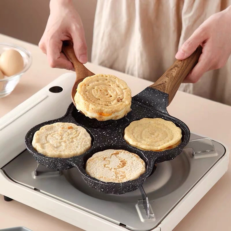 Fried egg hamburger pot household deep non-stick breakfast pancake pot flat bottom four hole fried egg pot artifact mold