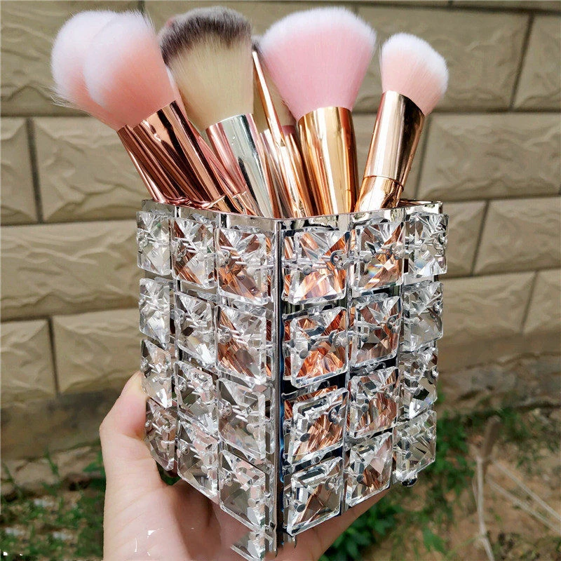 European-Style Golden Crystal Makeup Brush Storage Tube Brush Bucket  