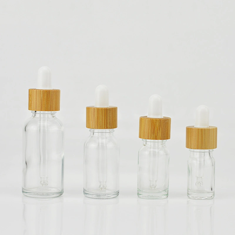 Bamboo Essential Oil Dropper Bottle Plastic Head Thickened Glass Transparent Frosted Empty Bottle