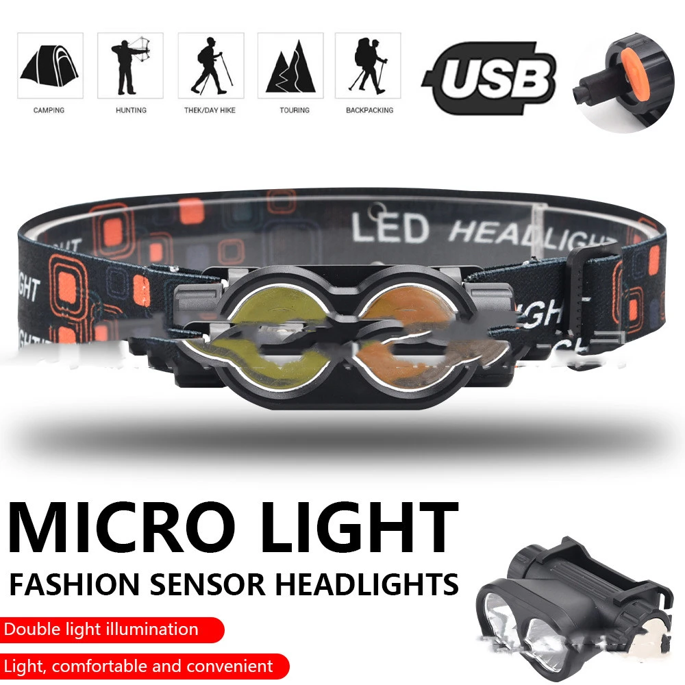 Strong Light Long-shot Dual-head Usb Rechargeable Head-mounted Lamp