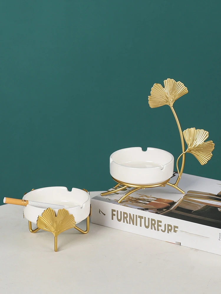 Ceramic Light Luxury Ginkgo Leaf Coffee Table Ashtray