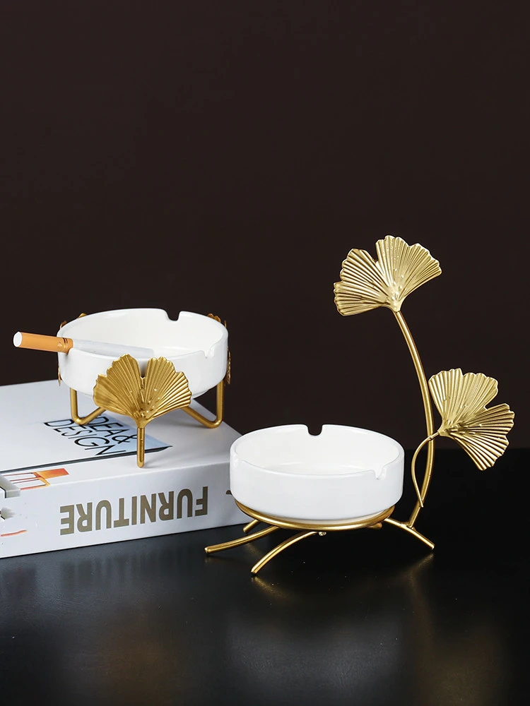 Ceramic Light Luxury Ginkgo Leaf Coffee Table Ashtray