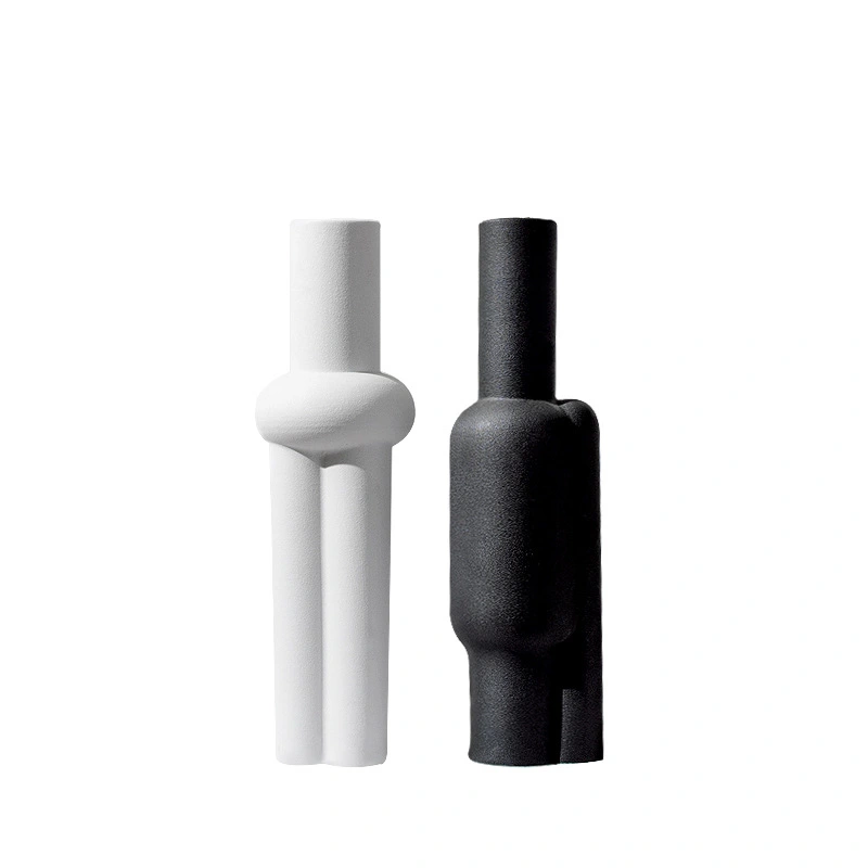 Black And White Matte Special-shaped Ceramic Vase Creative Frosted Soft Decoration