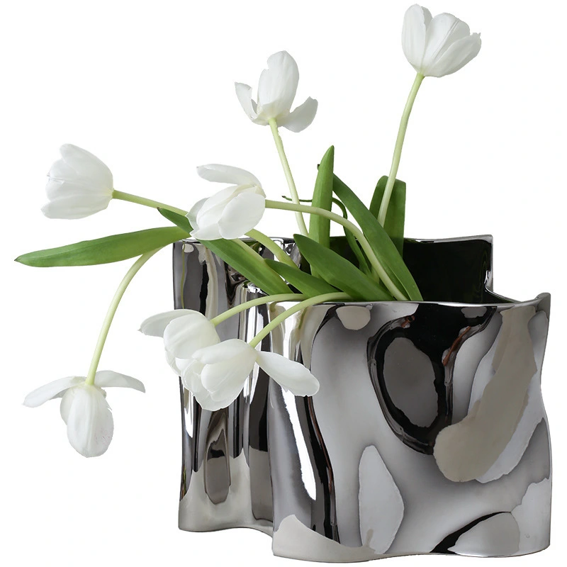 Ceramic Silver Vase Electroplating Light Luxury Flower