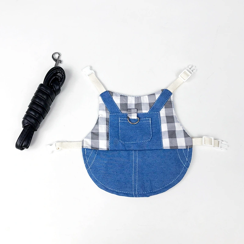 Pet Rabbit Clothes Denim Jacket Coat Small Animal Harness Leash Vest Bag