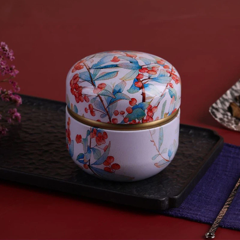 Small Tea Empty Round Tin Cans Japanese Flower Tea Tinplate Packaging Storage Sealed Food