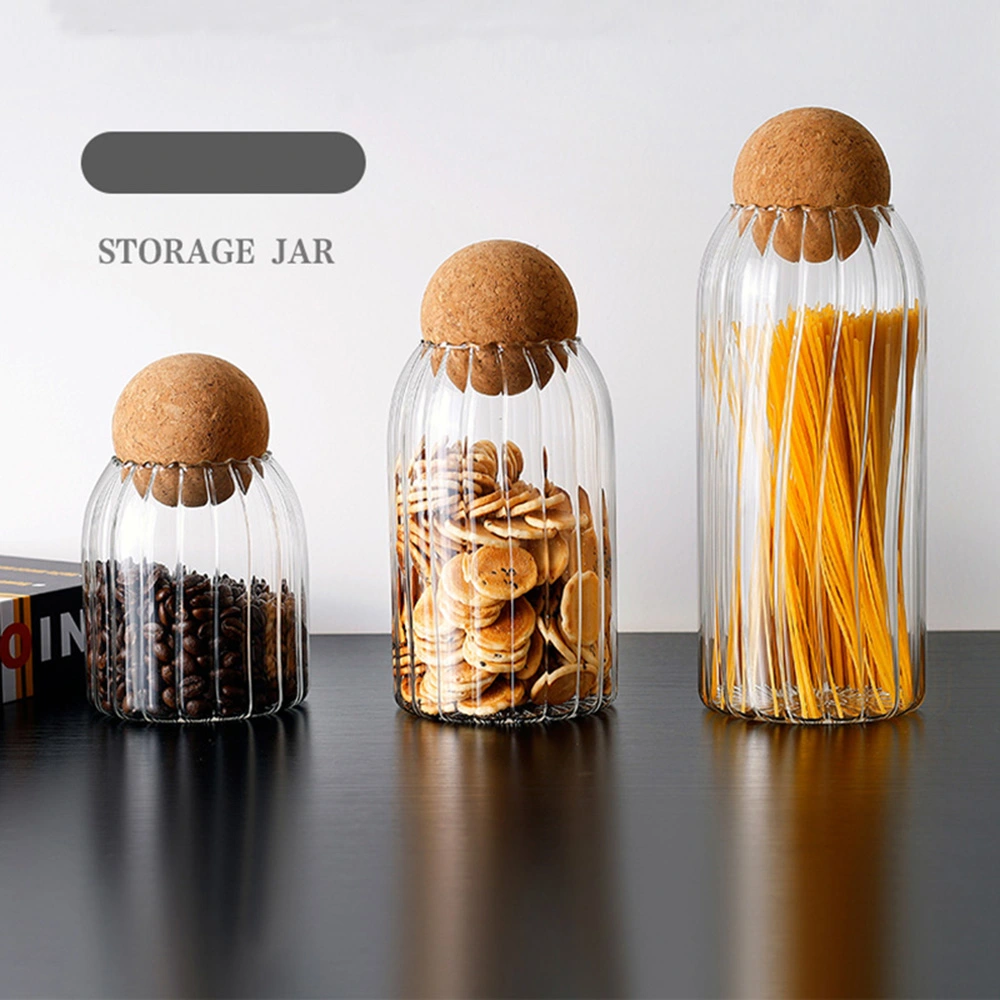 Striped Borosilicate Glass Cork Ball Storage Jar