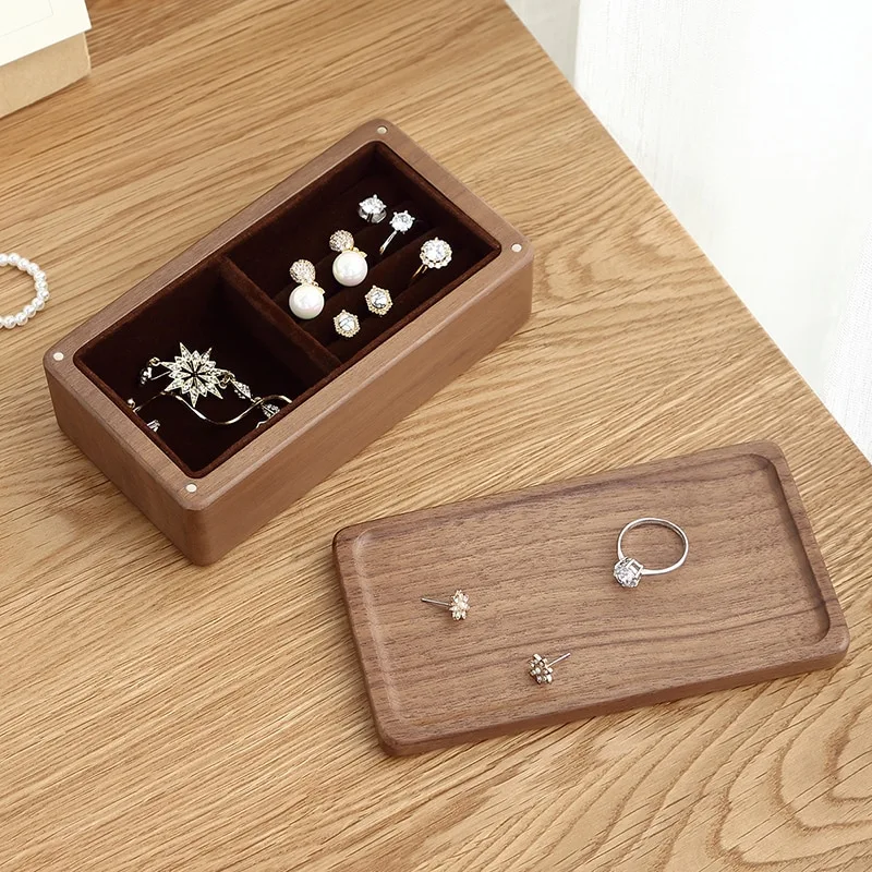 Luxury Magnetic Wooden Small Jewelry Box Storage Organizer Travel Wood Velvet Necklace Earring Ring Jewellery Case