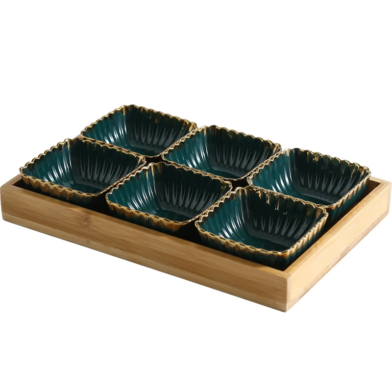 Dark green chrysanthemum ceramic snack dish