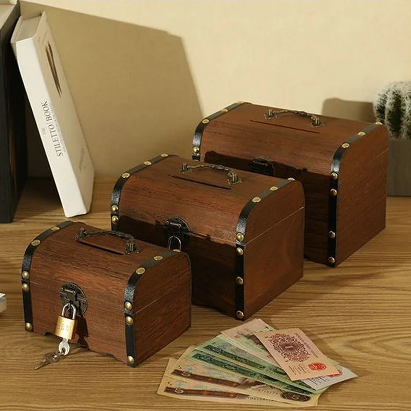 Treasure Box Children's Change Piggy Bank Wooden Decoration Wooden Box