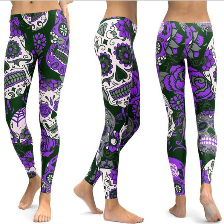 Fashion Crystal Skull Skinny Yoga Pants Slim Hip Lift 4 Colors 4 Yards