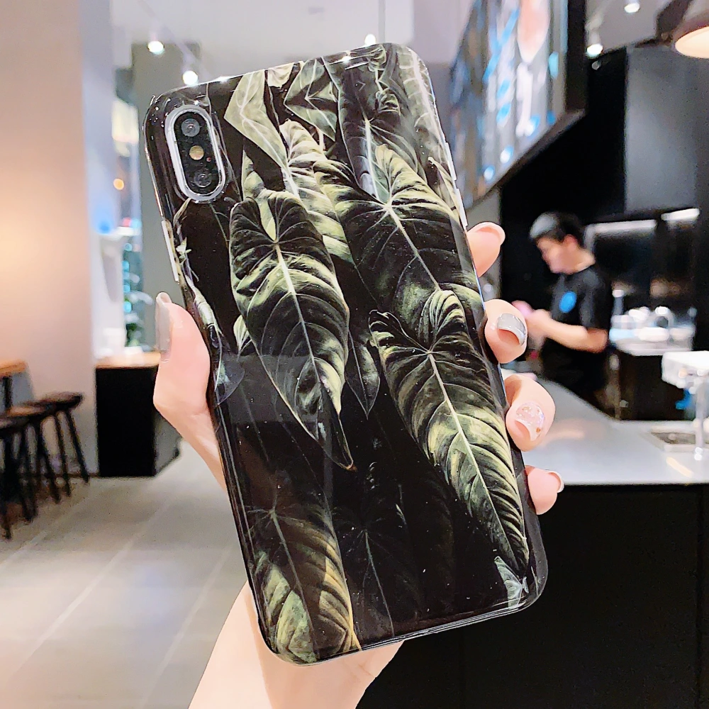 Green leaf marble phone case