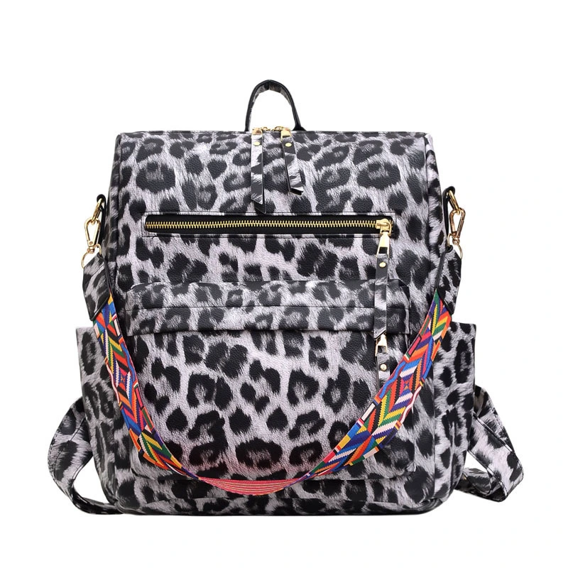 Frosted PU Soft Surface Retro Large Capacity Leopard Print Backpack