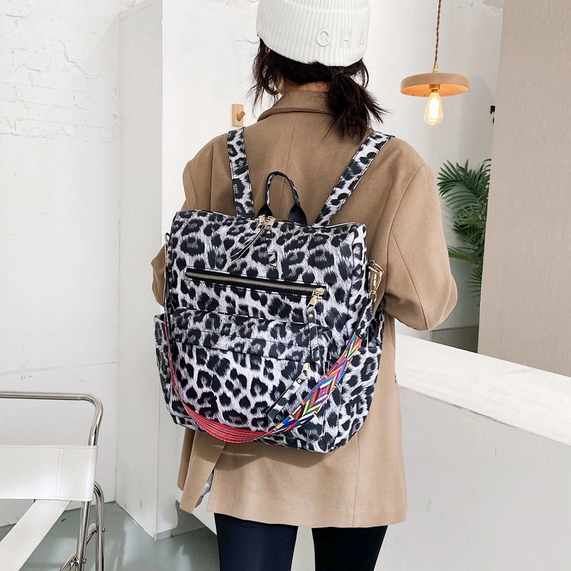 Frosted PU Soft Surface Retro Large Capacity Leopard Print Backpack