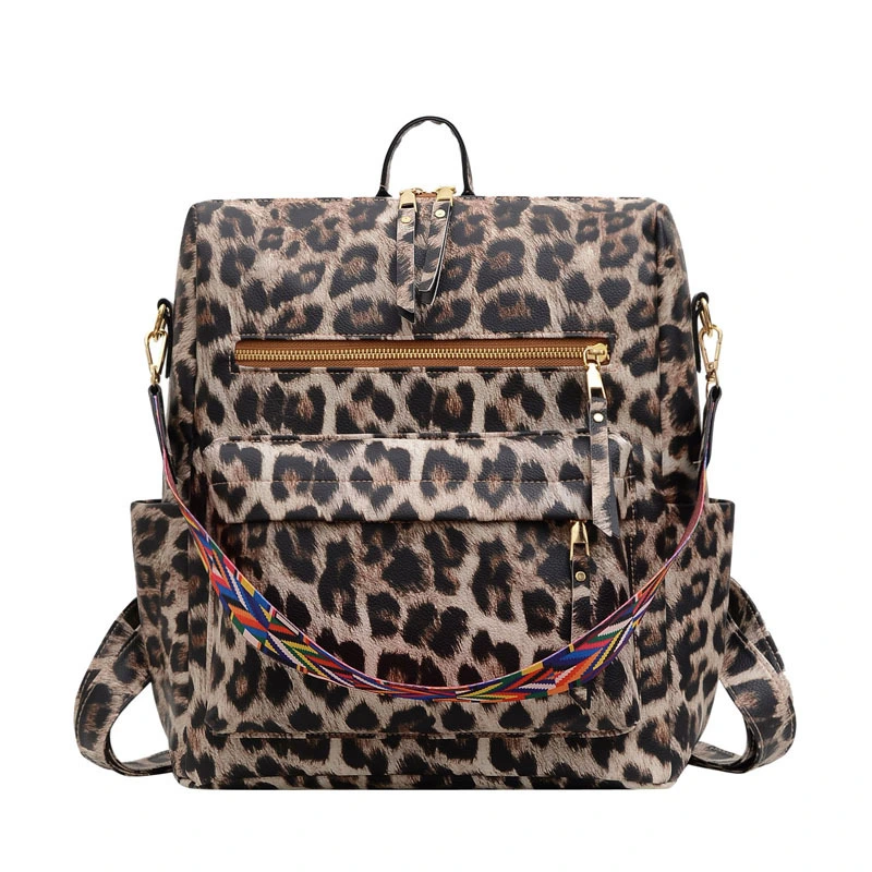 Frosted PU Soft Surface Retro Large Capacity Leopard Print Backpack