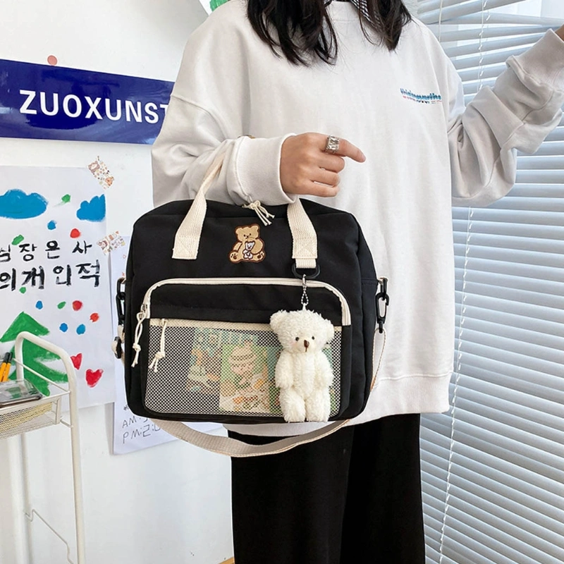 Embroidered Bear Soft Sister Portable Messenger Bag All-match Student School Bag