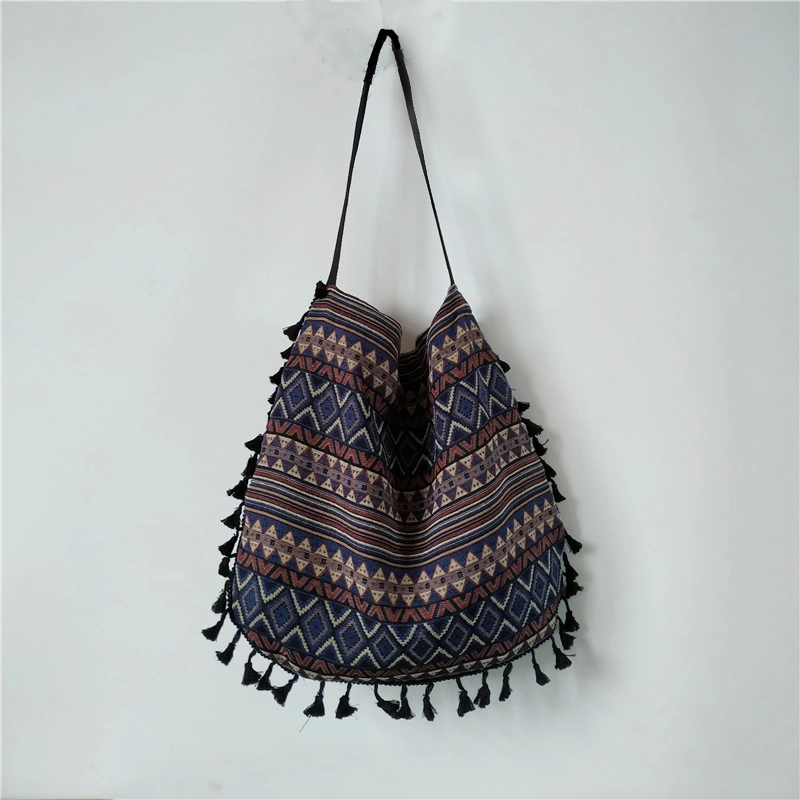 Fringed Cotton And Linen Shoulder Bag