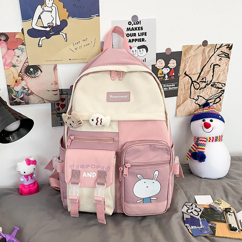 Rabbit School Bag Female Large Capacity Cartoon Backpack Female Junior High School Canvas Backpack