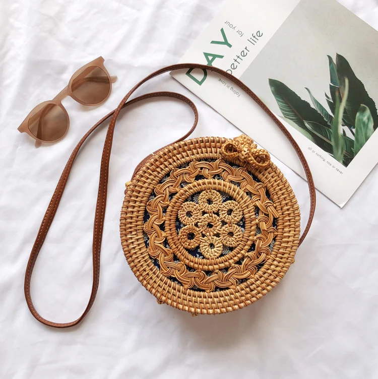 New Bali Rattan Woven Bag, Retro Straw Woven Beach Travel Messenger Bag