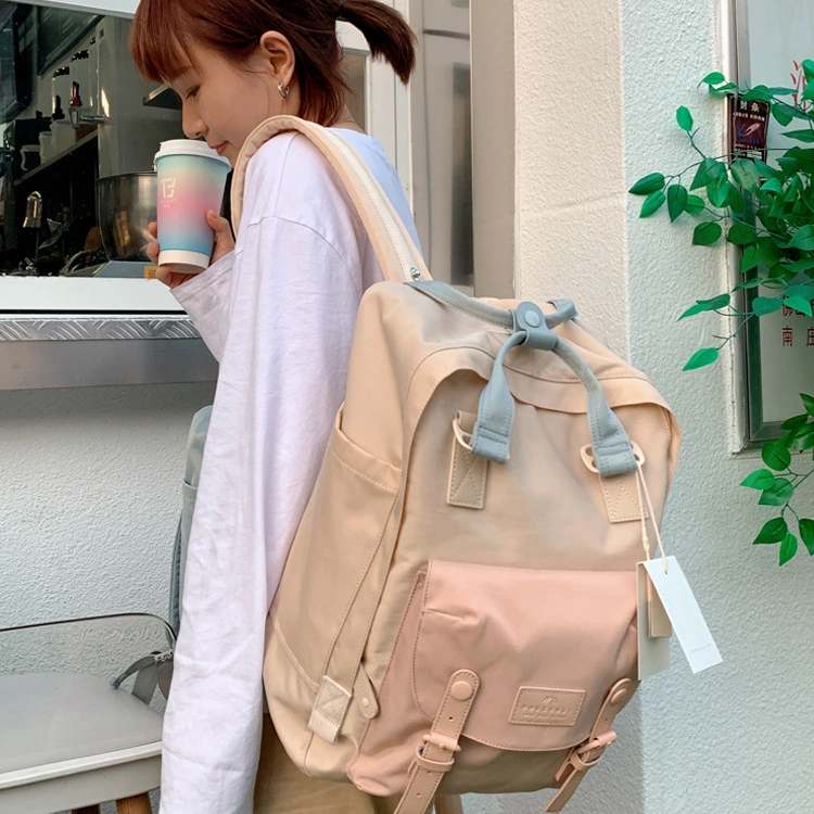 Student Waterproof Nylon Backpack, Classic Natural Macarons