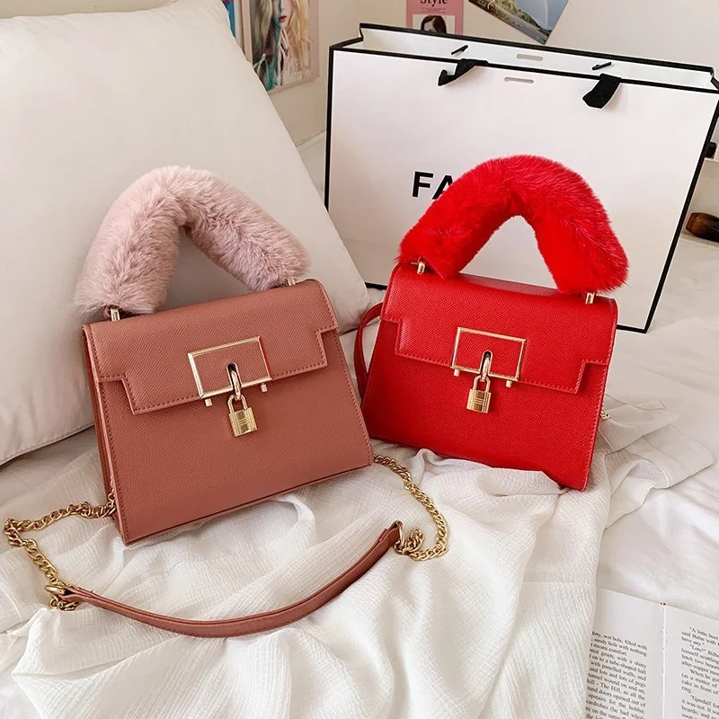 Fashion Chain One Shoulder Messenger Texture Lock Small Square Bag