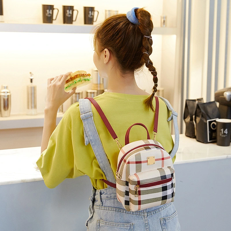 Check Print Small Backpack One Shoulder Diagonal