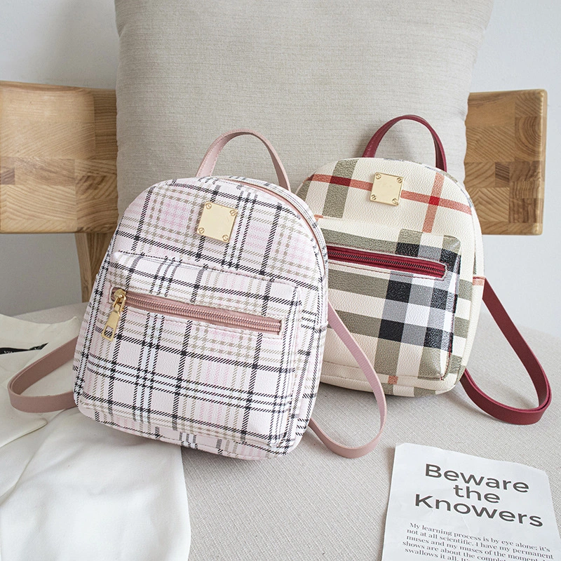 Check Print Small Backpack One Shoulder Diagonal