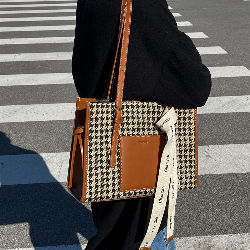 Ladies Checkerboard Contrast Color Plaid Generous Bag