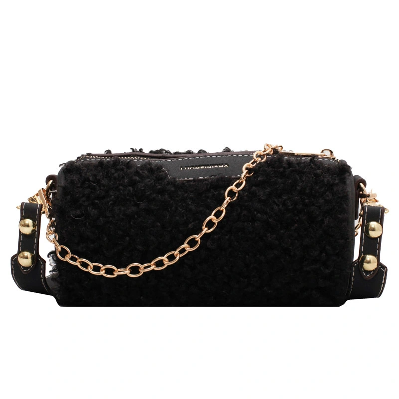 Lamb Plush Personality Duffel Bag Metal Chain
