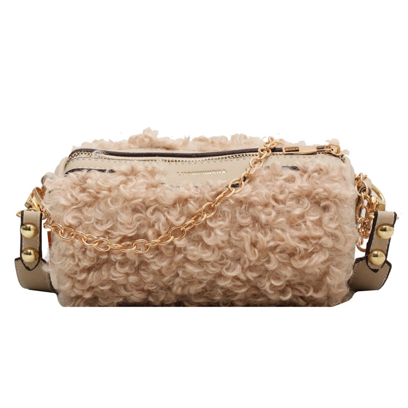 Lamb Plush Personality Duffel Bag Metal Chain