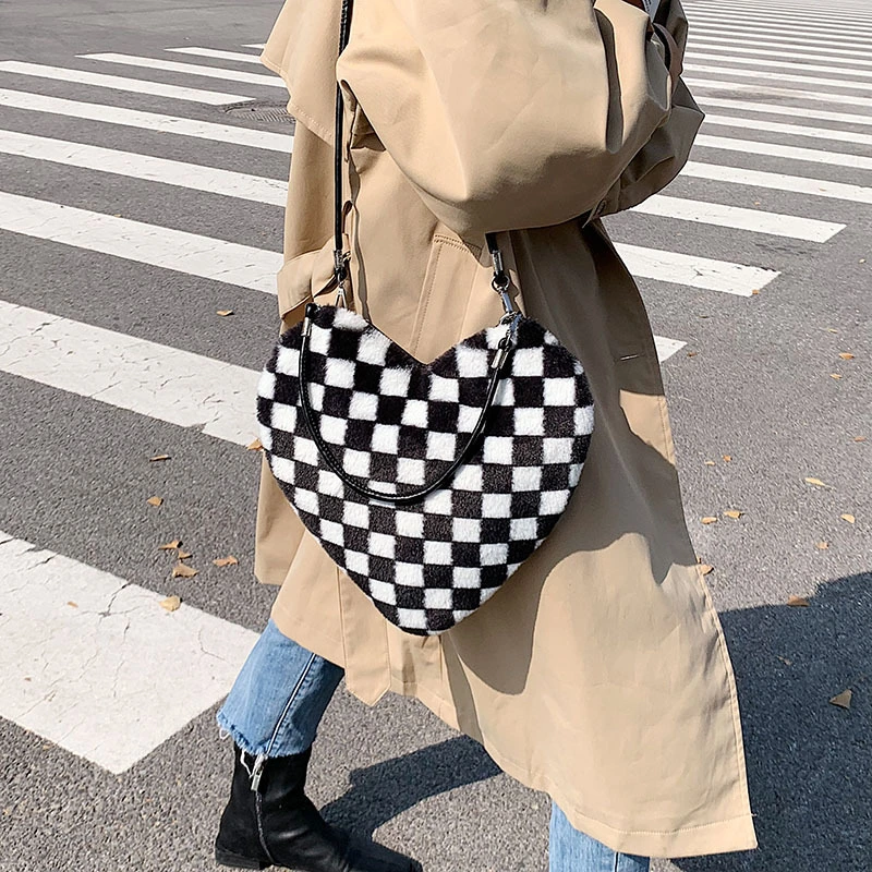 Love Lattice Plush Bag Chessboard Check Color Single