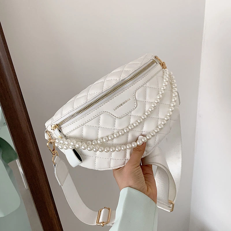 Korean Version Of The New Ladies Diagonal Leather Pearl Fashion One-shoulder Belt Bag