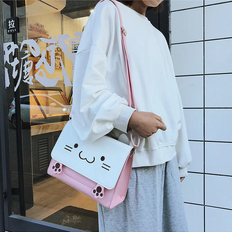 Funny Contrast Color And Cute Cat Shoulder Bag