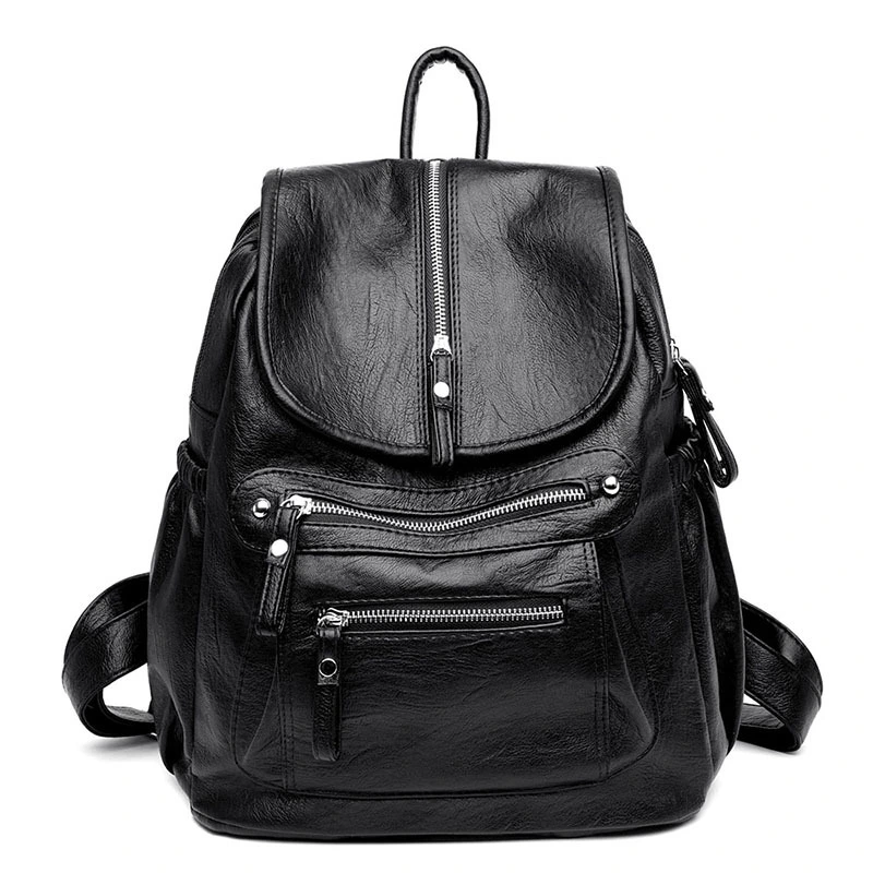 Casual soft leather ladies travel backpack