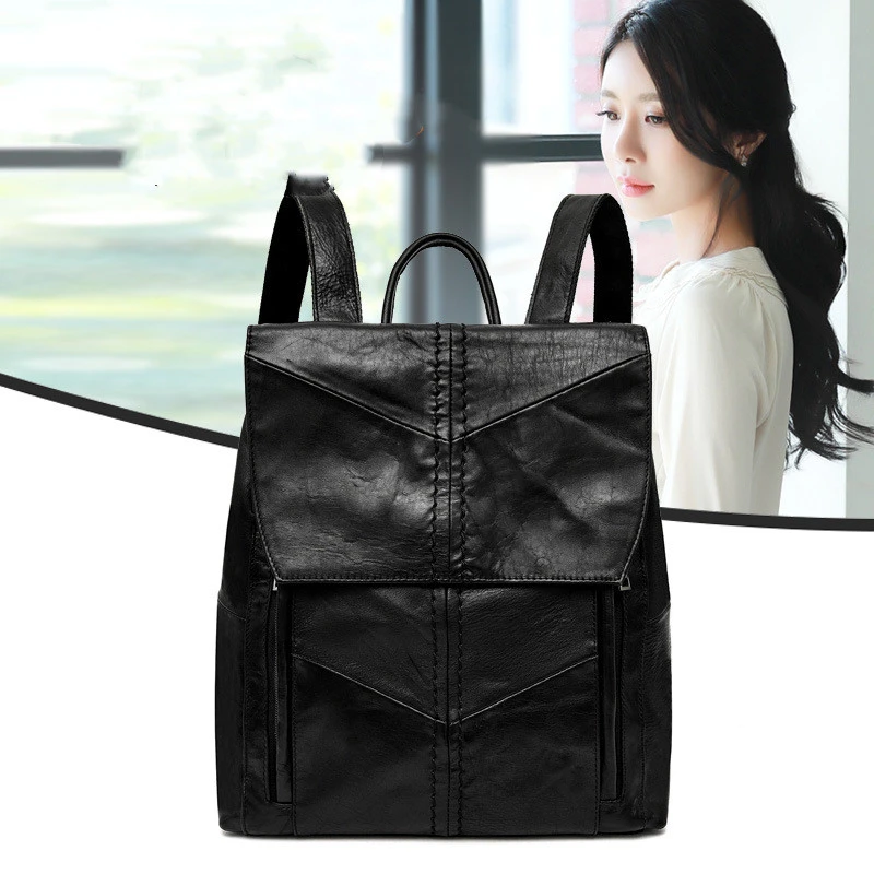 Women's leather backpack top layer cowhide